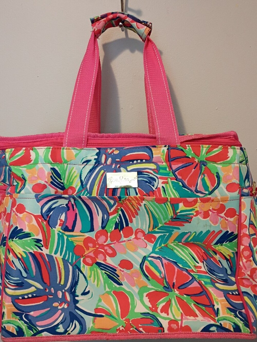 Lilly Pulitzer Pink Tropical Print Cooler Bag with Pockets